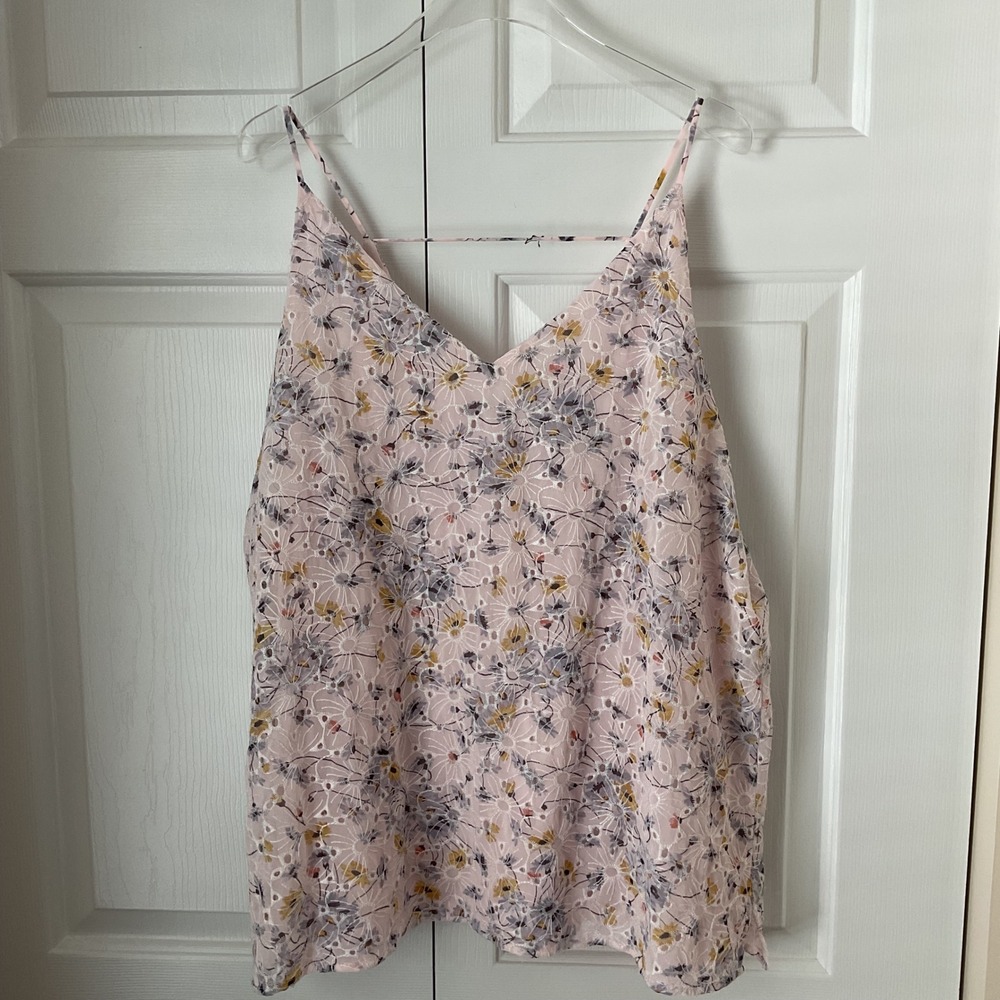 Loft‎ Floral Eyelet Cami Top Womens L Pink V-Neck Adjustable Straps Coquette